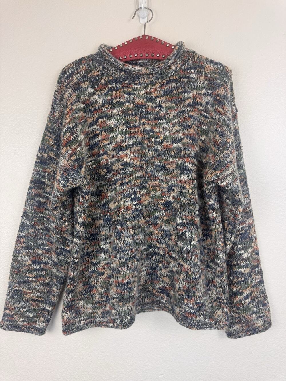 Vintage Royal Sport Wool Blend Mock Neck Pullover Knit Sweater Multicolor Large